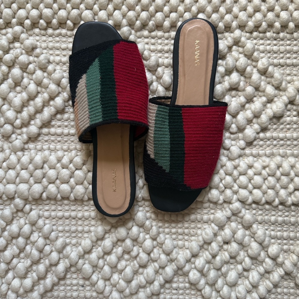 Kaanas Red, Black, and Green Women's Mules